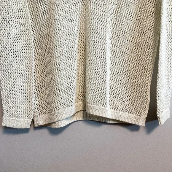 Caroll Paris Metallic Open Knit Linen Blend V-Neck Sweater Cream XS - Picture 6 of 14